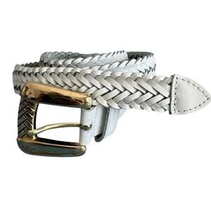 CHIC Vintage 90's White Braded Leather Belt Gold Buckle Womens Medium